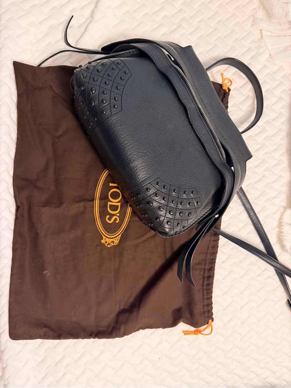 Tod's Black Pebbled Leather Stud Corner Crossbody Bag